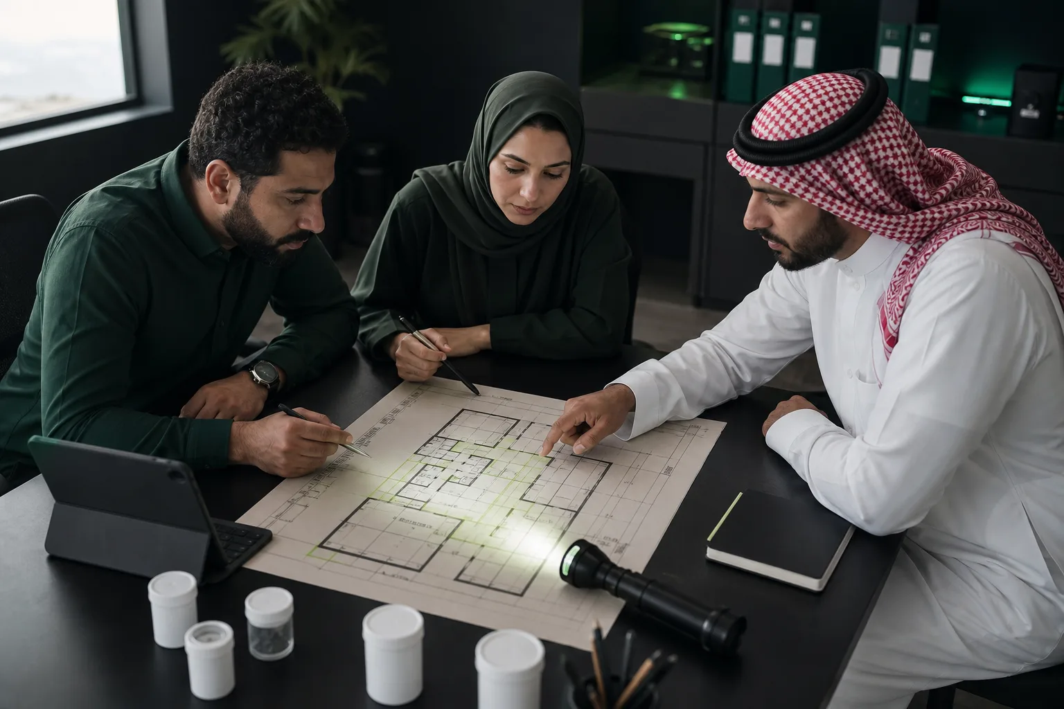 مختص مكافحة آفات يراجع خريطة فحص موقع في جدة